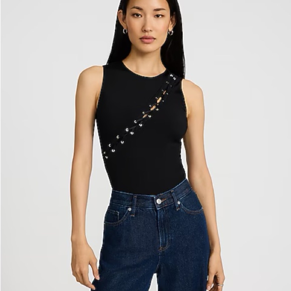 Express Black Body Contour Ribbed Bodysuit